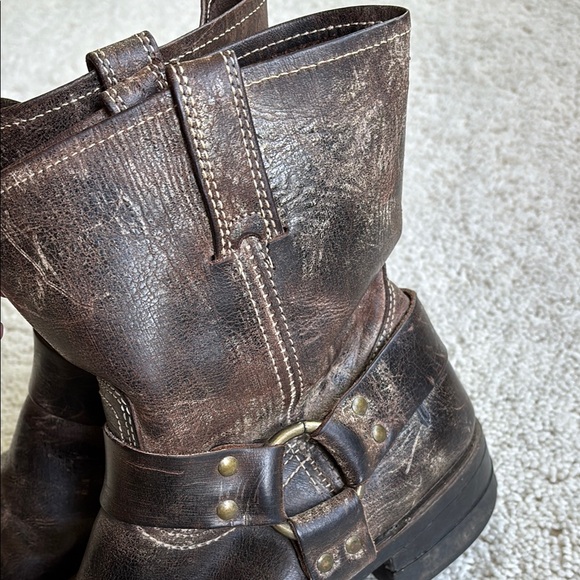 Frye Brown Leather Ankle Boots with Distressed Finish